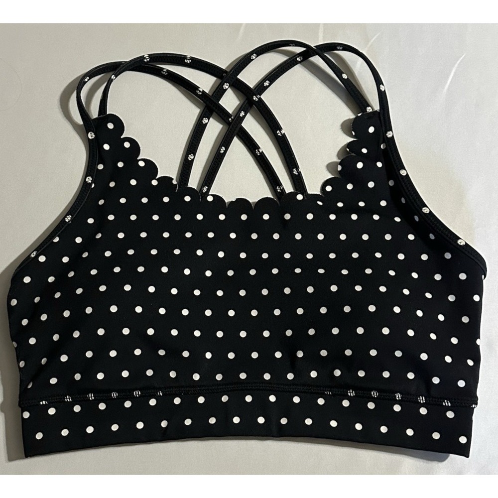 Kate Spade Black and White Polka Dot Scallop Racerback Workout Sports Bra Medium